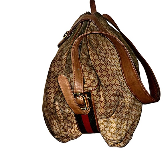 Authentic Vintage Gucci Suede Monogram GG Web Striped Shoulder Bag - Picture 6 of 12